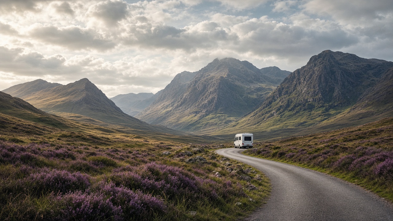 Motorhome on Highland mountain road